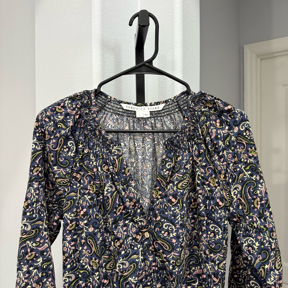 Veronica Beard Karlina Dress Paisley Flouncy Mini Dress in Navy Print Size 2 - Picture 3 of 9